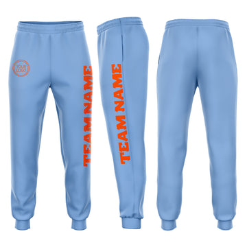 Custom Light Blue Orange Fleece Jogger Sweatpants