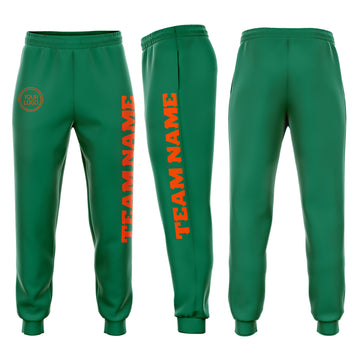 Custom Kelly Green Orange Fleece Jogger Sweatpants
