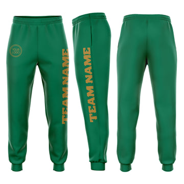 Custom Kelly Green Old Gold Fleece Jogger Sweatpants