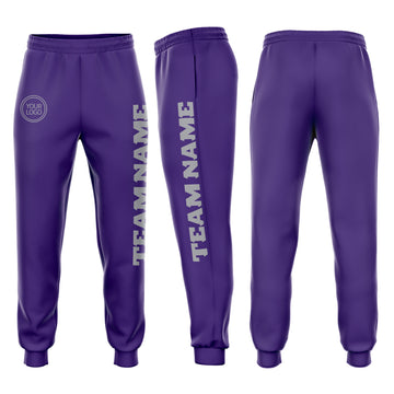 Custom Purple Gray Fleece Jogger Sweatpants