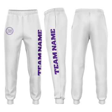 Custom White Purple Fleece Jogger Sweatpants
