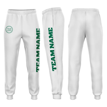 Custom White Kelly Green Fleece Jogger Sweatpants