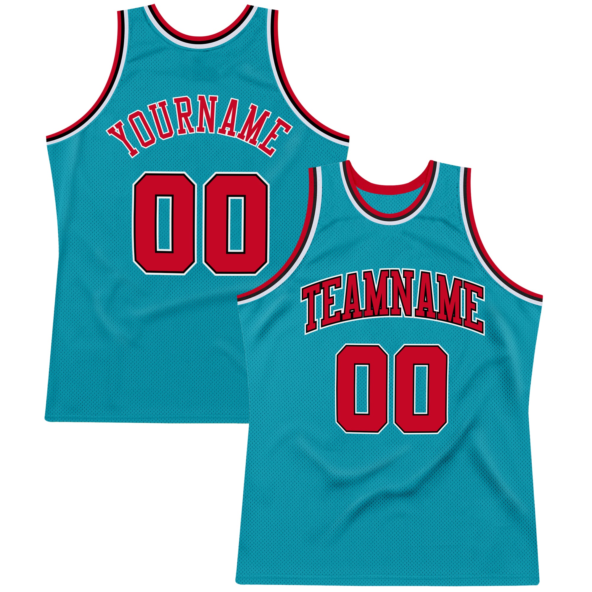 Custom Team Black Basketball Teal Rib-Knit Jersey Red