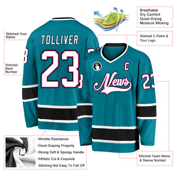 Custom Teal White-Black Hockey Jersey