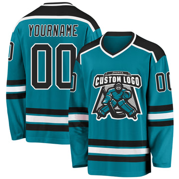 Custom Teal Black-White Hockey Jersey