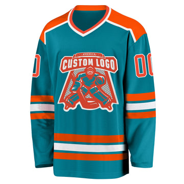 Custom Teal Orange-White Hockey Jersey