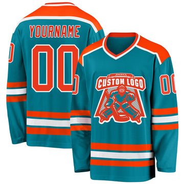 Custom Teal Orange-White Hockey Jersey