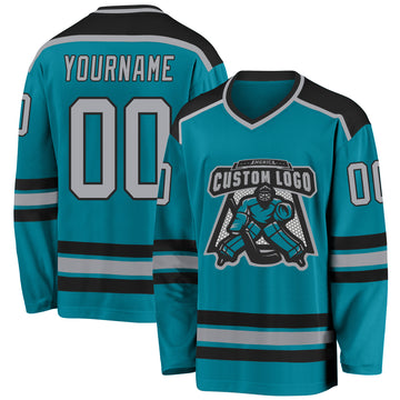 Custom Teal Gray-Black Hockey Jersey