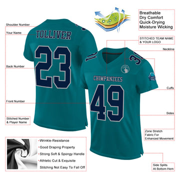 Custom Teal Navy-Gray Mesh Authentic Football Jersey