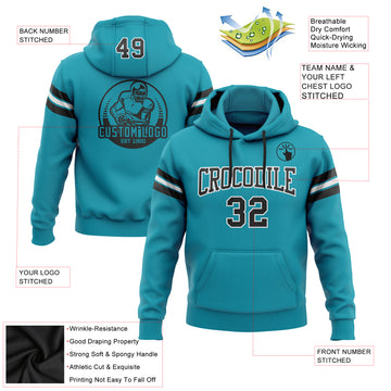 Custom Stitched Teal Black-White Football Pullover Sweatshirt Hoodie