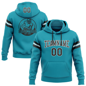 Custom Stitched Teal Black-White Football Pullover Sweatshirt Hoodie