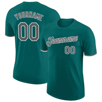 Custom Teal Steel Gray-White Performance T-Shirt