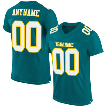 Custom Teal White-Gold Mesh Authentic Football Jersey