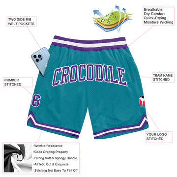 Custom Teal Purple-White Authentic Throwback Basketball Shorts