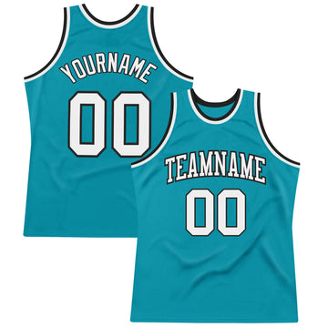 Custom Teal White-Black Authentic Throwback Basketball Jersey