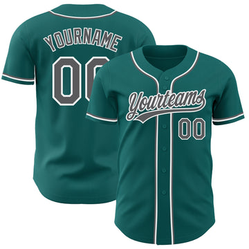 Custom Teal Steel Gray-White Authentic Baseball Jersey