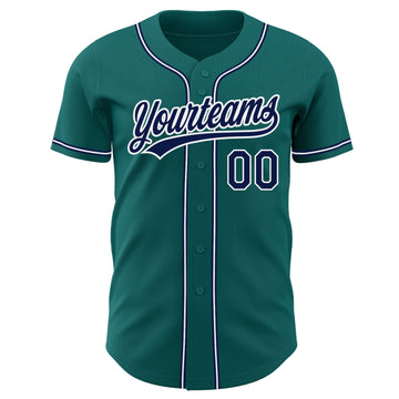 Custom Teal Navy-White Authentic Baseball Jersey