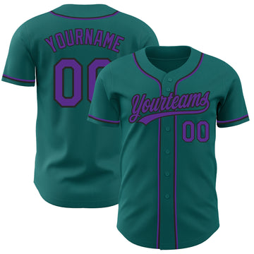 Custom Teal Purple-Black Authentic Baseball Jersey