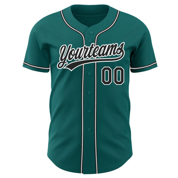 Custom Teal Black-White Authentic Baseball Jersey