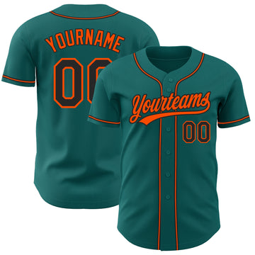 Custom Teal Black-Orange Authentic Baseball Jersey