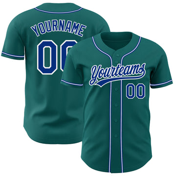 Custom Teal Royal-White Authentic Baseball Jersey