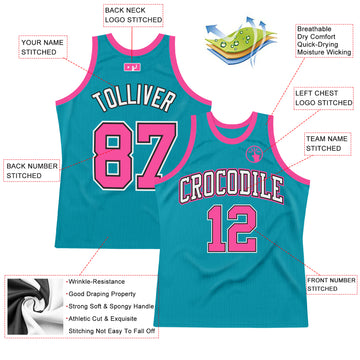 Custom Teal Pink-Black Authentic Throwback Basketball Jersey