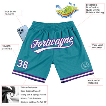 Custom Teal White-Purple Authentic Throwback Basketball Shorts