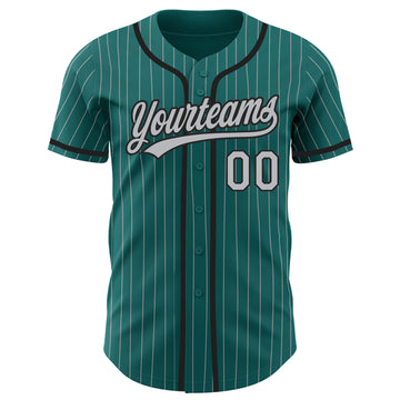 Custom Teal Gray Pinstripe Black Authentic Baseball Jersey