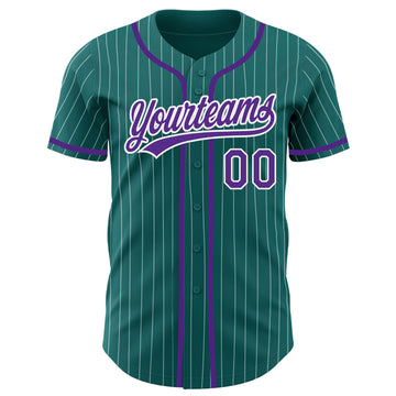 Custom Teal White Pinstripe Purple Authentic Baseball Jersey