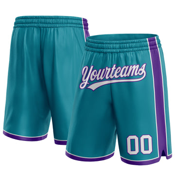 Custom Teal White-Purple Authentic Basketball Shorts