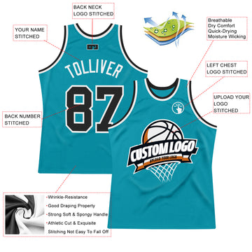 Custom Teal Black-White Authentic Throwback Basketball Jersey