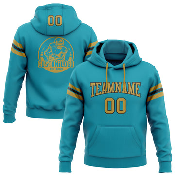 Custom Stitched Teal Old Gold-Black Football Pullover Sweatshirt Hoodie