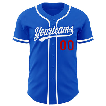 Custom Thunder Blue White-Red Authentic Baseball Jersey