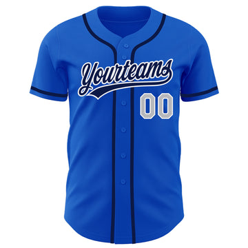 Custom Thunder Blue Gray-Navy Authentic Baseball Jersey