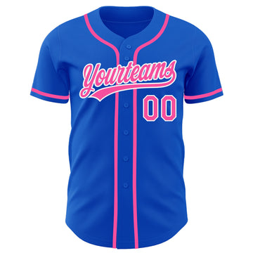 Custom Thunder Blue Pink-White Authentic Baseball Jersey
