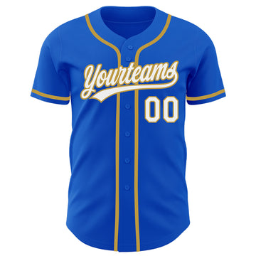 Custom Thunder Blue White-Old Gold Authentic Baseball Jersey