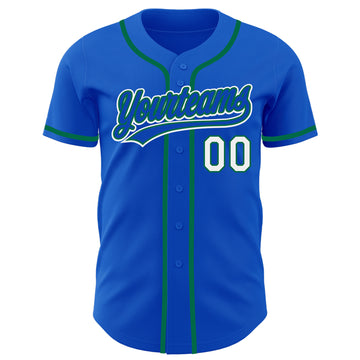 Custom Thunder Blue White-Kelly Green Authentic Baseball Jersey