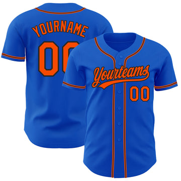 Custom Thunder Blue Orange-Black Authentic Baseball Jersey