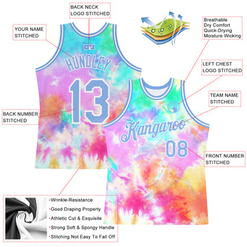 Custom Tie Dye Light Blue-White 3D Authentic Basketball Jersey