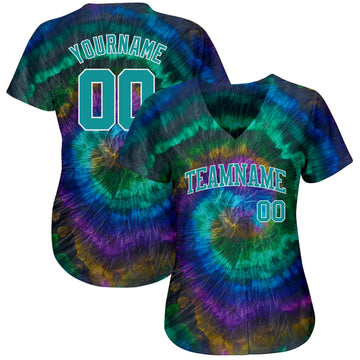 Custom Tie Dye Teal-White 3D Authentic Baseball Jersey