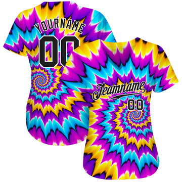 Custom Tie Dye Black-White 3D Authentic Baseball Jersey