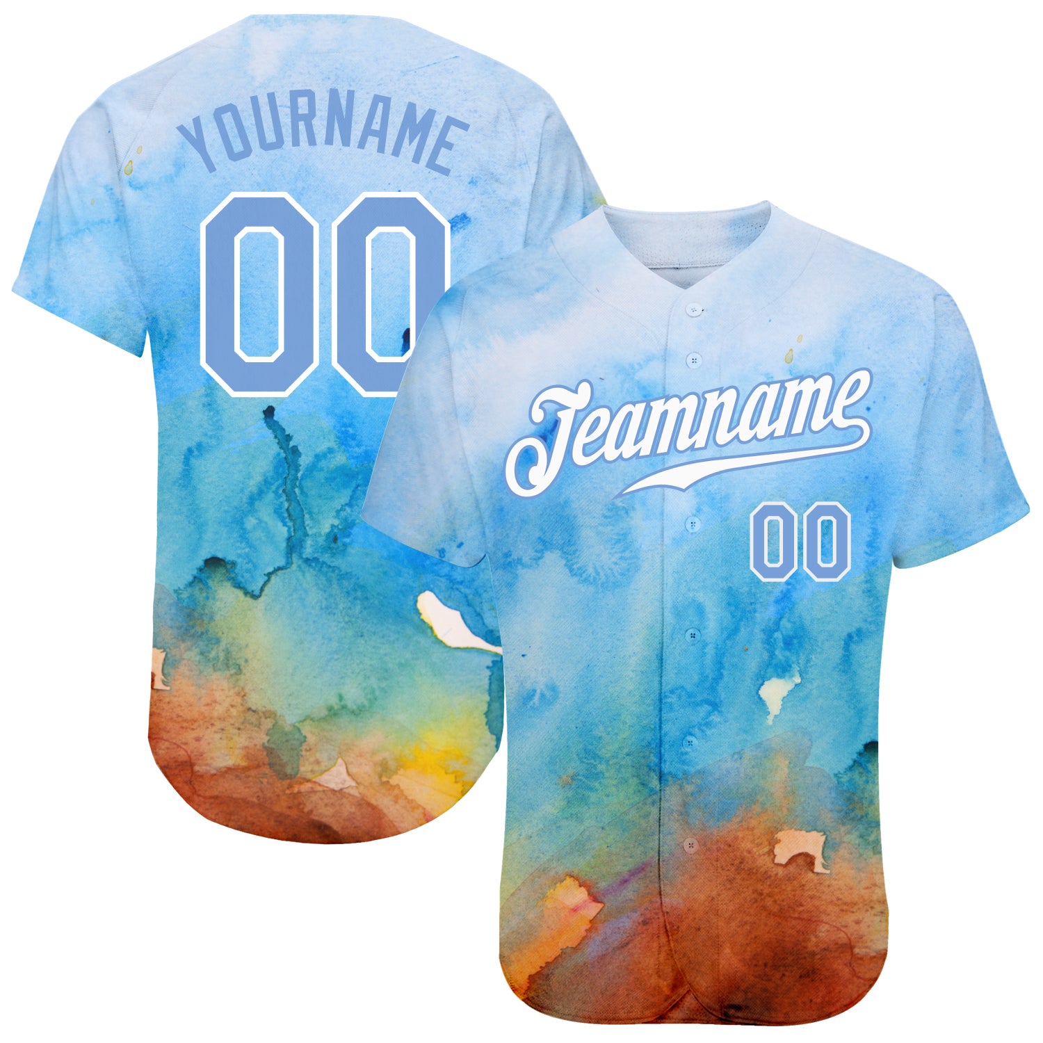 Custom Tie Dye Light Blue-White 3D Authentic Baseball Jersey Discount