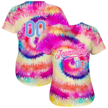 Custom Tie Dye Light Blue-White 3D Rainbow Authentic Baseball Jersey