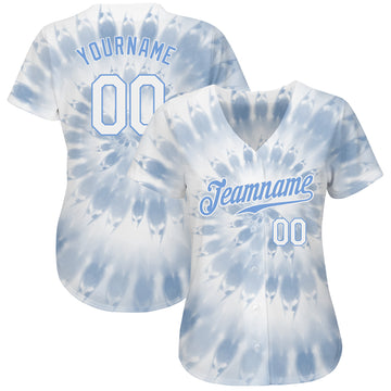 Custom Tie Dye White-Light Blue 3D Watercolor Authentic Baseball Jersey