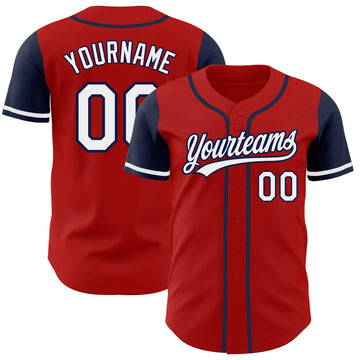Custom Red White-Navy Authentic Two Tone Baseball Jersey