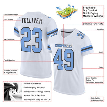 Custom White Light Blue-Steel Gray Mesh Authentic Football Jersey