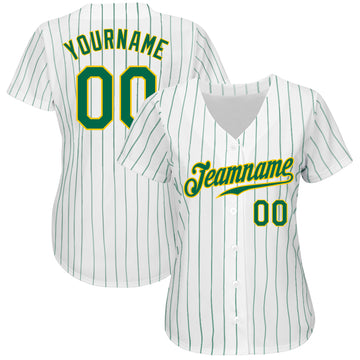 Custom White Kelly Green Pinstripe Kelly Green-Gold Authentic Baseball Jersey