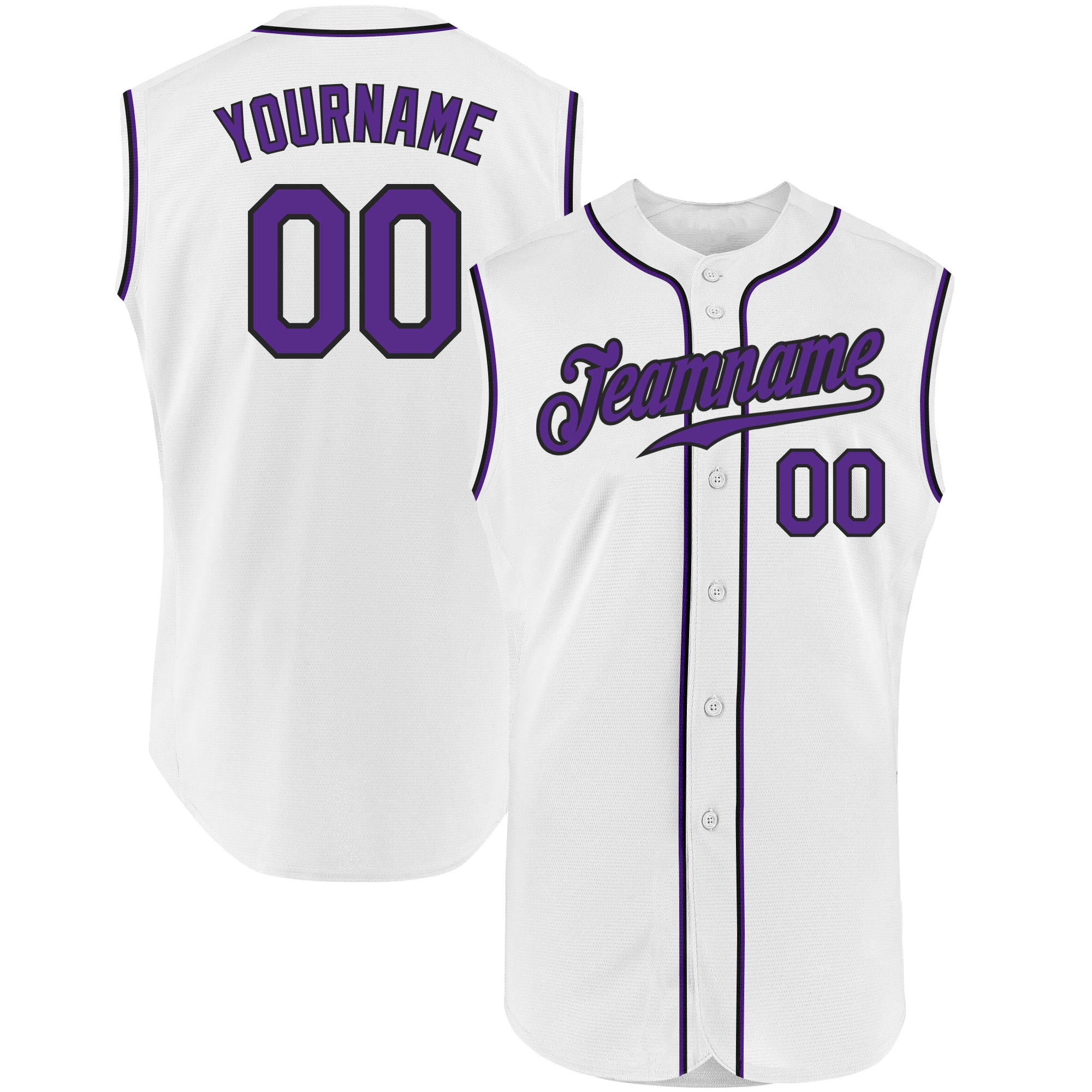 Custom White Purple-Black Authentic Sleeveless Baseball Jersey Discount