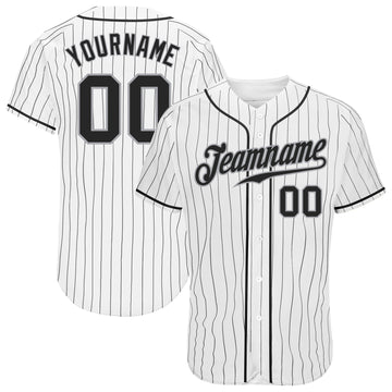 Custom White Black Pinstripe Black-Gray Authentic Baseball Jersey