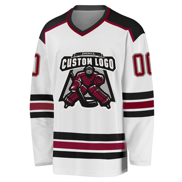 Custom White Maroon Cream-Black Hockey Jersey